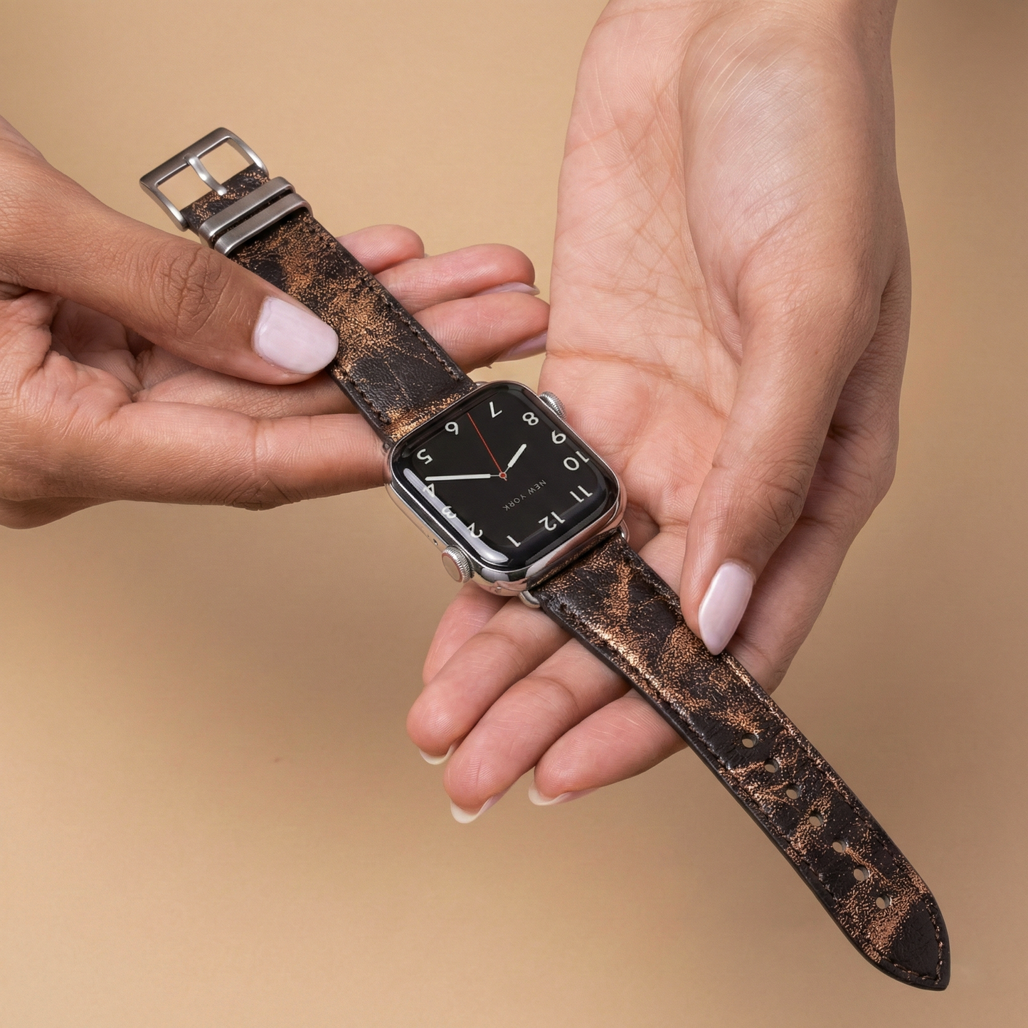 Apple Watch Hakiki Deri Kordon – Premium Gerçek Deri Kayış - KAHVERENGİ  - EL YAPIMI - YERLİ ÜRETİM