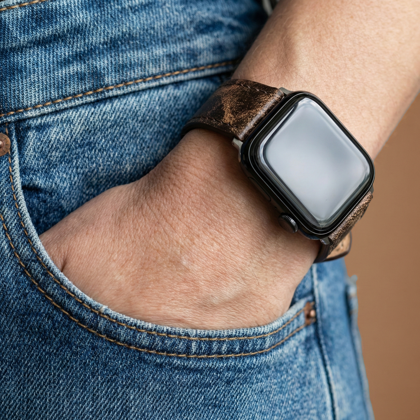 Apple Watch Hakiki Deri Kordon – Premium Gerçek Deri Kayış - KAHVERENGİ  - EL YAPIMI - YERLİ ÜRETİM