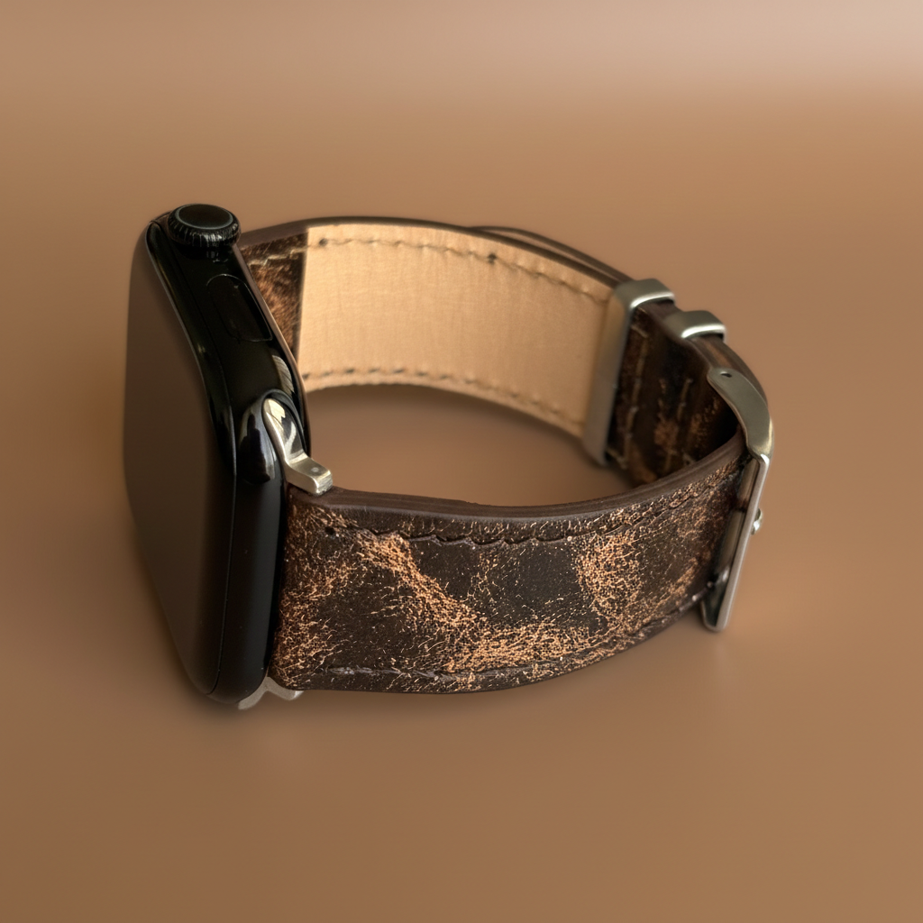 Apple Watch Hakiki Deri Kordon – Premium Gerçek Deri Kayış - KAHVERENGİ  - EL YAPIMI - YERLİ ÜRETİM