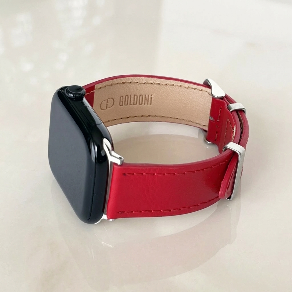 Watch Uyumlu Hakiki Deri Kordon – Premium Gerçek Deri Kayış – Rosso Elite - KIRMIZI - EL YAPIMI - YERLİ ÜRETİM