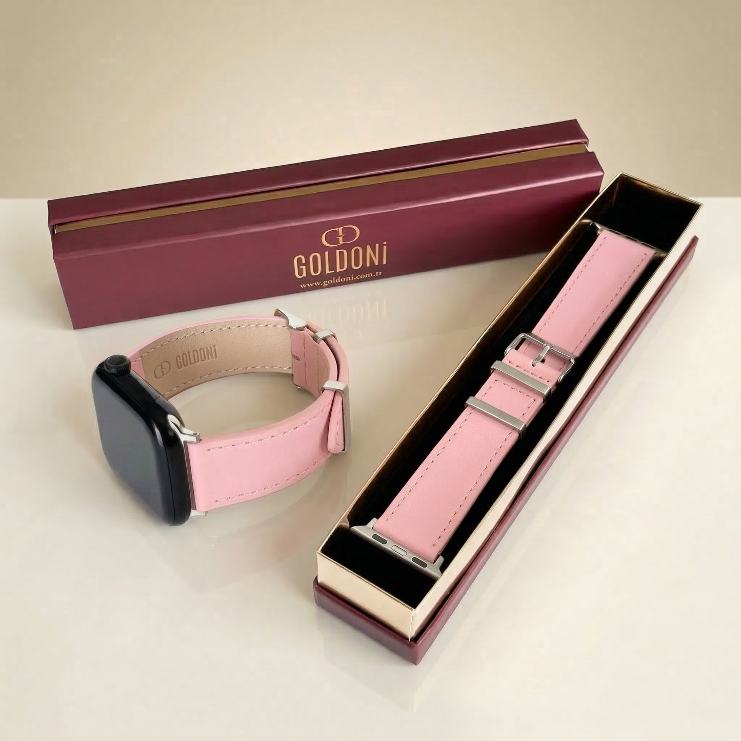 Watch Uyumlu Hakiki Deri Kordon – Premium Gerçek Deri Kayış – Blush Pink - PEMBE - EL YAPIMI - YERLİ ÜRETİM